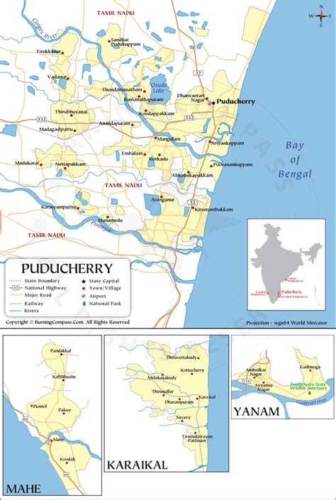 Puducherry Map, Puducherry Union Territory Map, Puducherry Political Map