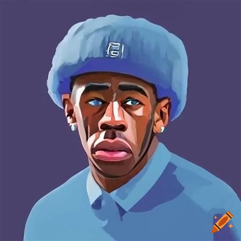 Minimalistic portrait of tyler, the creator with blue ushanka hat on Craiyon