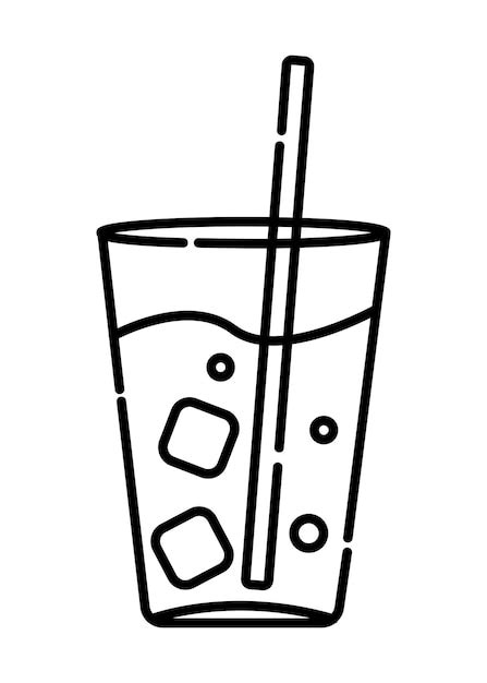 Premium Vector | Glass of cold drink black and white vector line icon