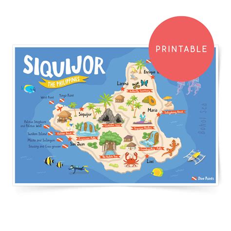 Siquijor Illustrated Map Printable Wall Art Poster – Pinspired Art Souvenirs