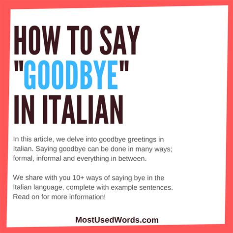 10+ Ways to Say "Goodbye" in Italian – MostUsedWords