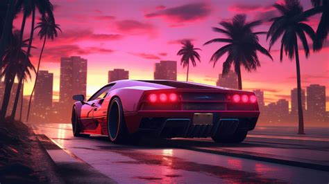 🔥 Download Ferrari Sports Car Palm Trees Retrowave Synthwave 4k ...