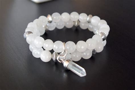 Clear Quartz 8mm Bead Bracelet With Crystal Charm – Set of Two | FreshPickedJewels.com