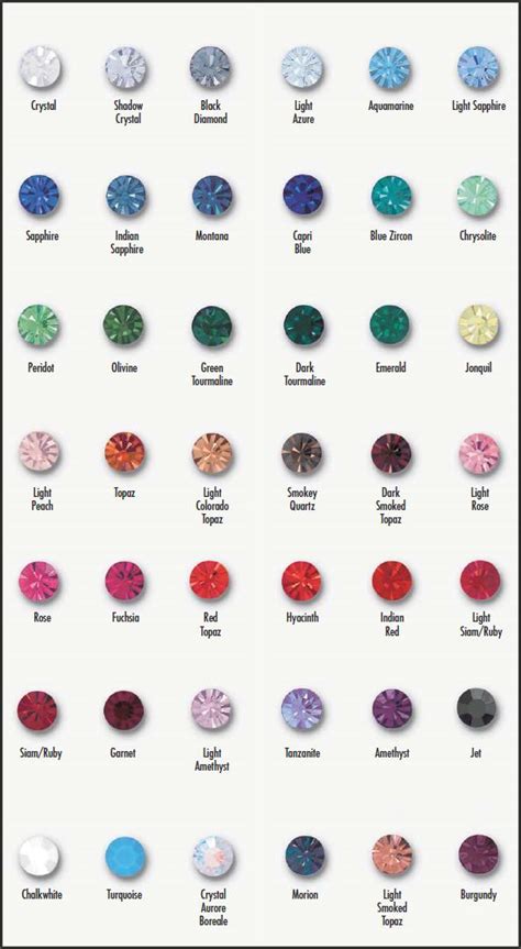 Swarovski Stone Color Chart - Swarovski Color Chart Beads Colour Chart