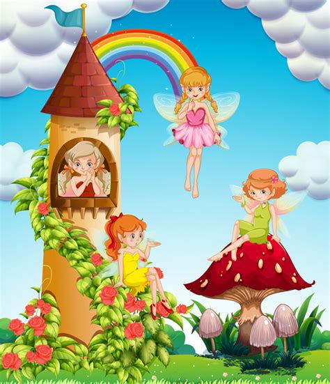 Cartoon fairytale world with fairy vector free download