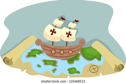 Illustration Pirate Ship Pirate Treasure Map Stock Vector (Royalty Free ...