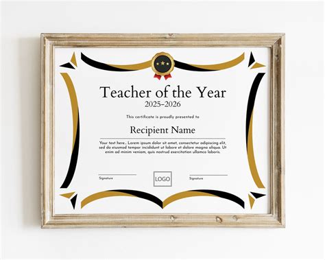 Teacher of the Year EDITABLE Certificate Template Printable School Teacher Award Employee of the ...