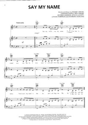 Say my name - Destiny Child Free Piano Sheet Music PDF