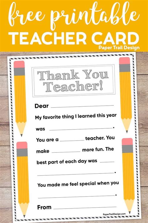 a printable teacher's thank card with pencils