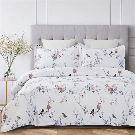 Vaulia 100-Percent Cotton Duvet Cover Sets,White Flower and Birds ...