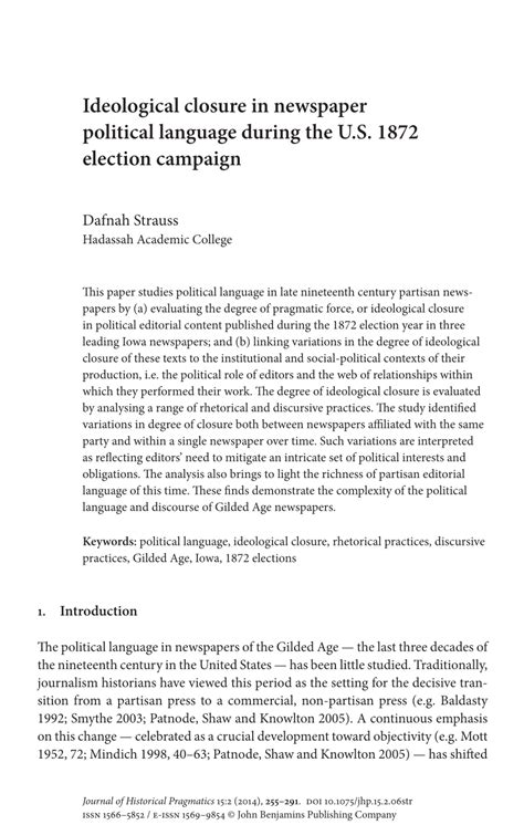 (PDF) Ideological closure in newspaper political language during the U.S. 1872 election campaign