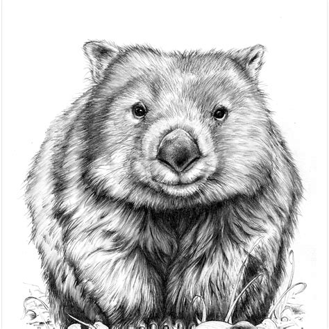 One Little Wombat - Common Wombat Pencil Drawing Australian Wildlife ...