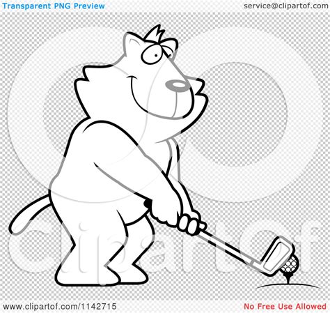 Cartoon Clipart Of A Black And White Golfing Cat Holding The Club Against The Ball On The Tee ...