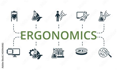 Ergonomics set icon. Editable icons ergonomics theme such as human genome, biochemistry ...