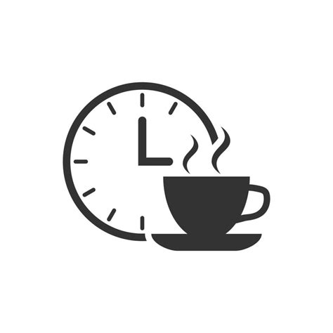 Coffee break icon in flat style. Clock with tea cup vector illustration ...