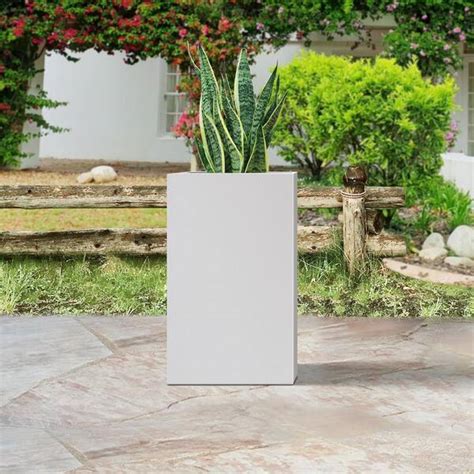 PLANTARA 24 in. H Solid White Concrete Square Plant Pot, Tall Modern ...