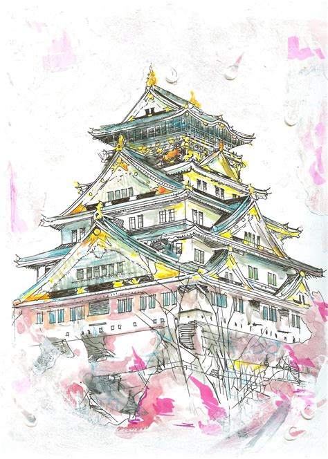 Simple Osaka Castle Drawing : Osaka Castle Sticker (มีรูปภาพ ...