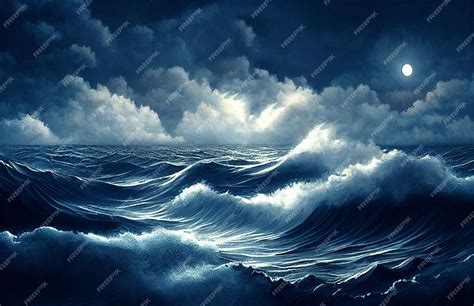 Premium Photo | Large ocean waves and at night Stormy sea at night ...