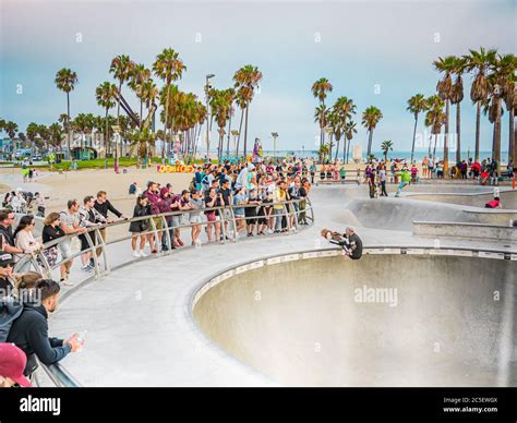 Skateboarding in Venice Beach skate park Los Angeles, California Stock ...