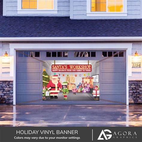 Santa's Workshop Garage Banner - Indoor/Outdoor Banner Christmas Decor ...