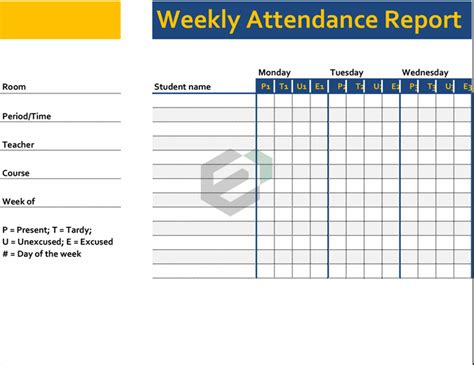 Download Free Excel Template for Weekly Attendance Report