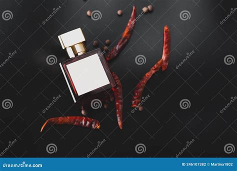 Perfume on dark background stock photo. Image of container - 246107382