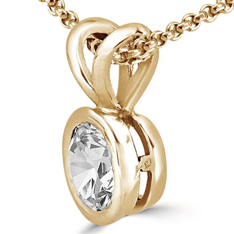 Round Cut Diamond Solitaire Bezel-Set Pendant Necklace with Chain in Yellow Gold - #R720-Y ...