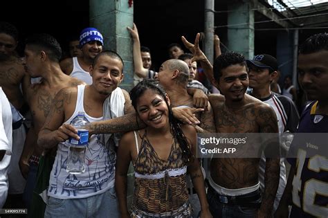 Members of the 18th street gang gather in the prison yard in the... News Photo - Getty Images