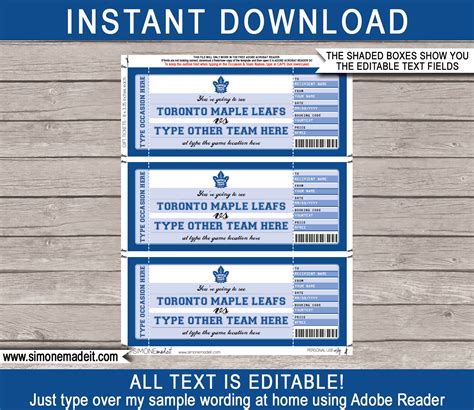 Toronto Maple Leafs Game Ticket Gift Voucher | Printable Surprise ...