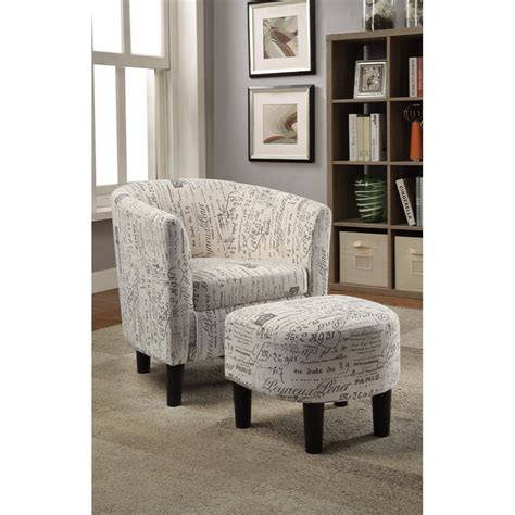 Polyster Fabric Accent Chair with Ottoman In Dorris Fabric, White - Walmart.com