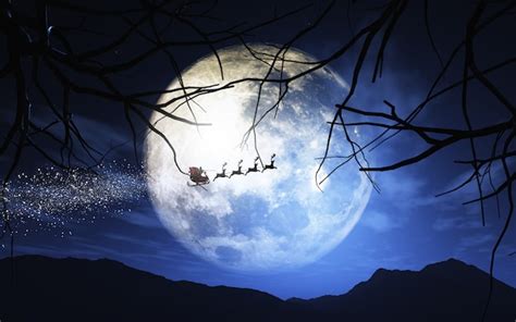 Free Photo | Santa claus and his sleigh flying in a moonlit sky