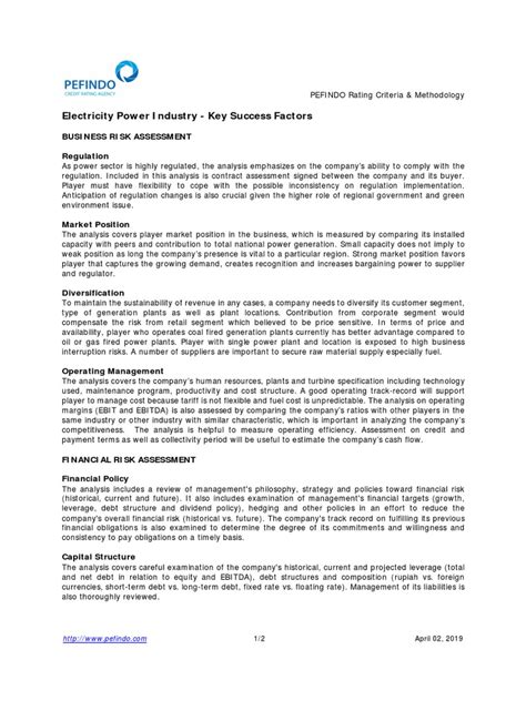 Key Considerations for Assessing Risk in Indonesia's Power Industry: An Analysis of PEFINDO's ...