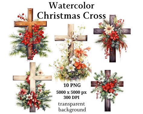 Christmas Cross Clipart 10 High Quality Pngs, Christian Print, Digital Download, Card Making ...