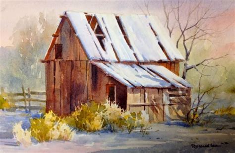 Snow Barn , Watercolor Painting of a Snow Scene - Watercolor Paintings ...