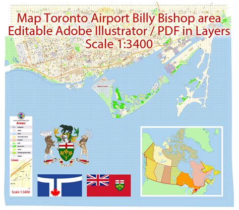 Toronto Billy Bishop City Airport Area Map Vector Canada Extra Detailed ...