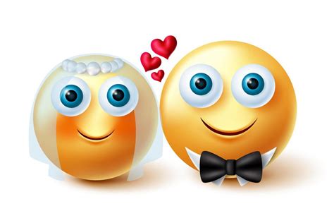 Emojis wedding couple vector design. 3d emoji bride and groom lovers concept in inlove yellow ...