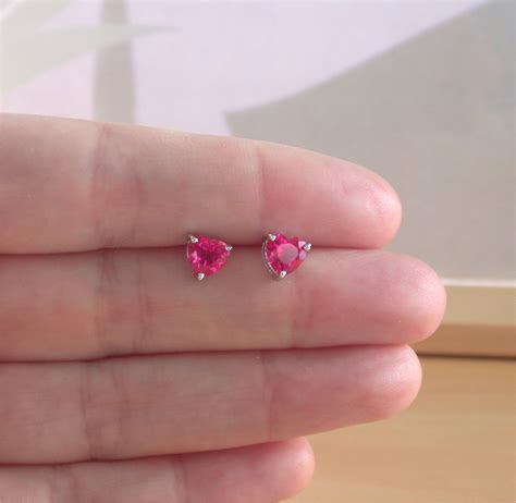 925 Ruby (Lab Created) Heart Earrings/Ruby Stud Earrings/Ruby Jewelry ...