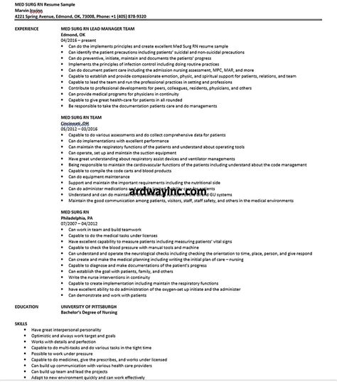 39++ Med surg rn duties for resume For Your Needs