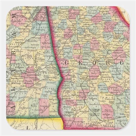 County Map Of Georgia, And Alabama Square Sticker | Zazzle