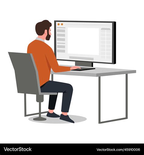 Man working on a computer view from his back Vector Image