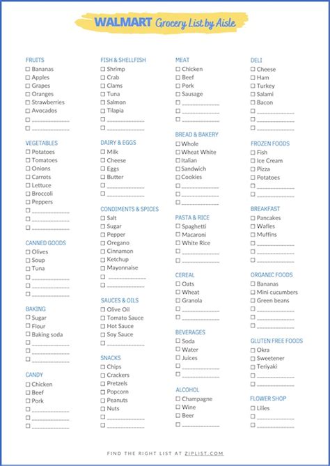 Printable Walmart Grocery List