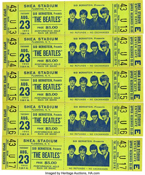 Beatles Shea Stadium Concert Tickets Signed by Sid Bernstein.... | Lot ...