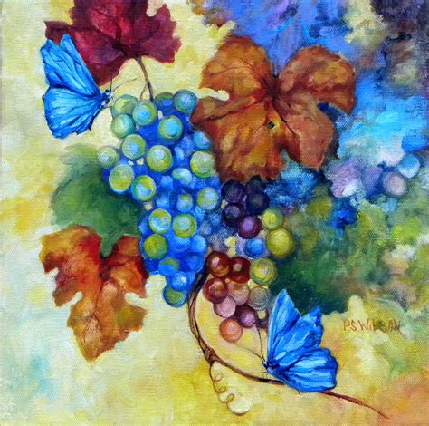 Blue Butterflies and Grapevine Painting by Peggy Wilson - Pixels