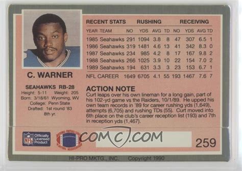 1990 Action Packed - [Base] #259 - Curt Warner - COMC Card Marketplace