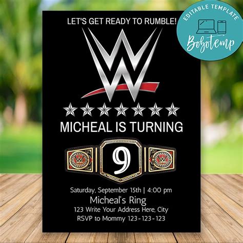 Editable WWE Birthday Invitation - Wrestling Birthday Invitations | Bobotemp