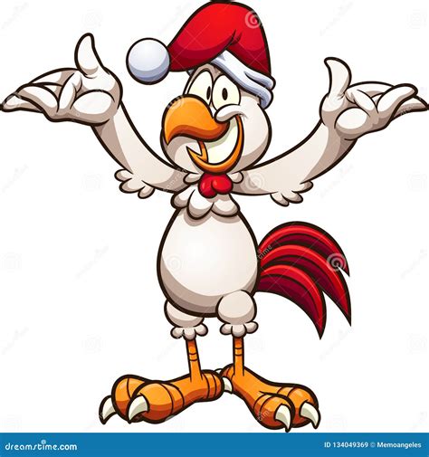 Happy Cartoon Christmas Chicken with Arms Up Stock Vector ...