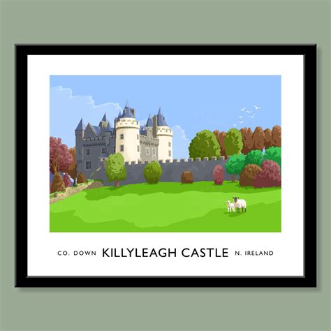 Art Deco poster style art print of Killyleagh Castle in County Down.