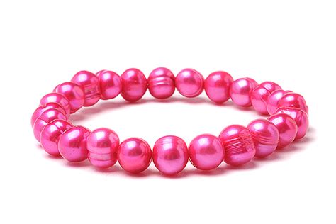 Hot Pink Freshwater Pearl Elastic Bracelet - Breast Cancer Awareness