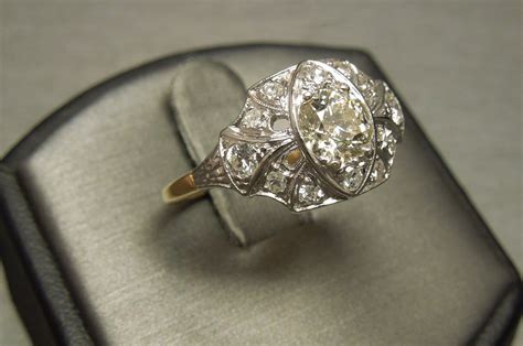 Platinum 14K Art Deco Filigree Engagement Ring C1940