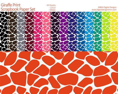 Giraffe Print Pattern Scrapbook Paper Set, 12x12 Digital Paper Collection Set of 30 Scrapbook ...